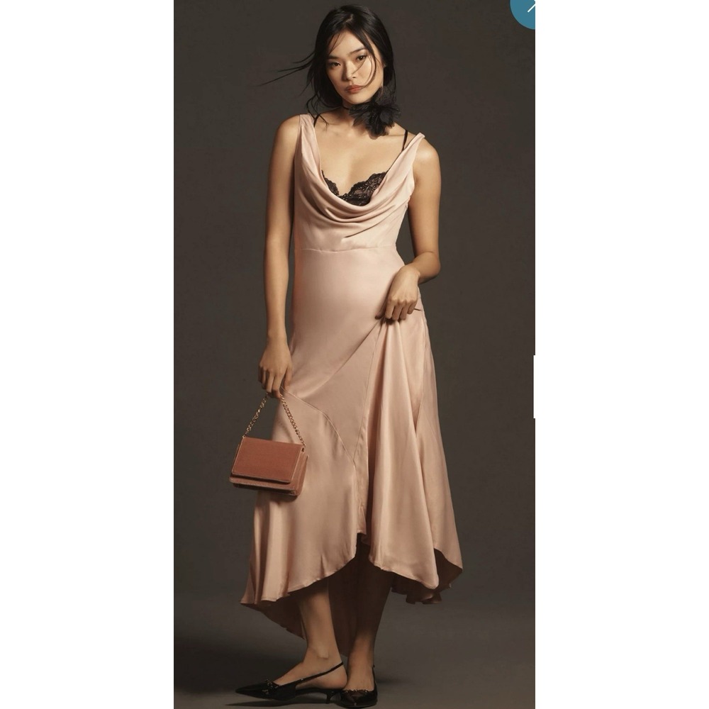 Anthropologie Cowl Neck Midi Dress Sleeveless‎ Blush Pink Party Dress S